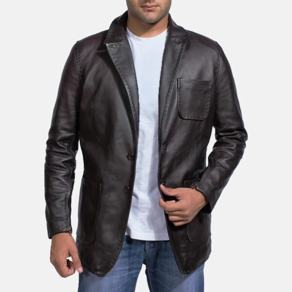 Wine Black Leather Blazer